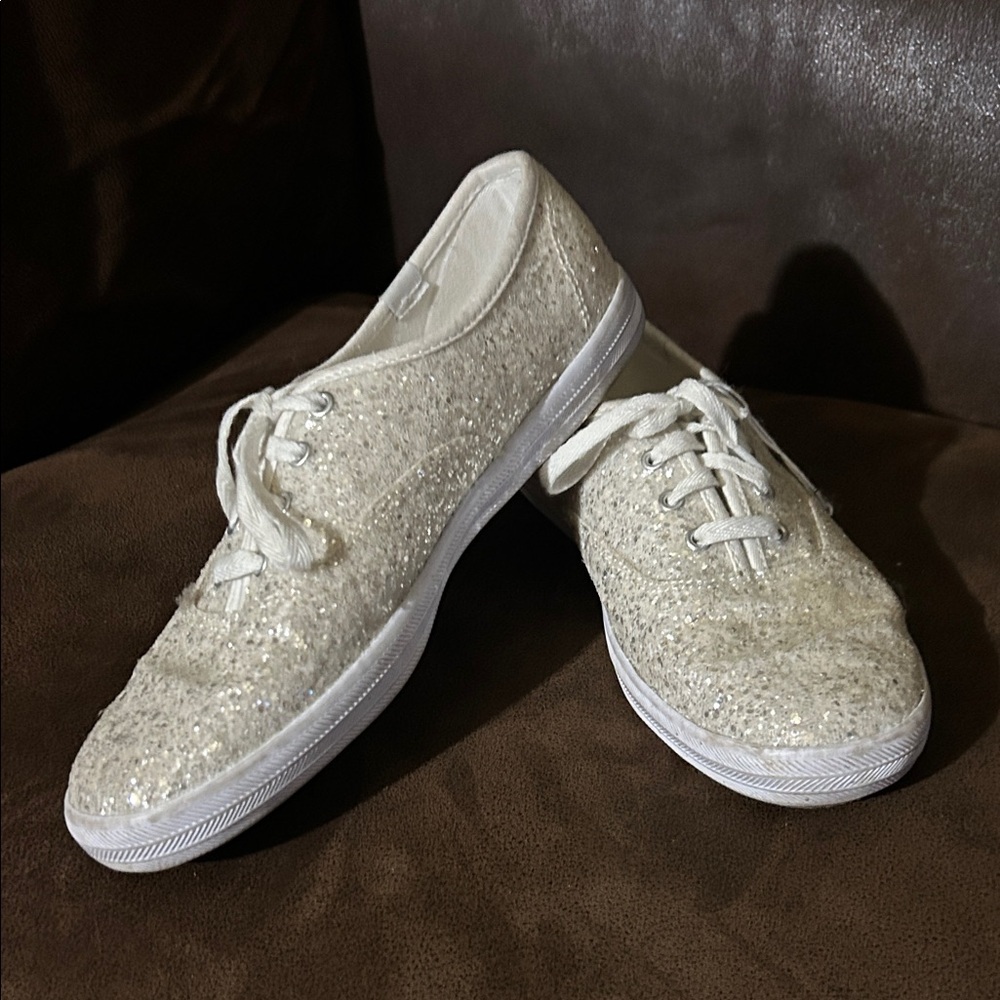 Keds Women's Sparkle Lace-Up Sneakers in Ivory Glitter
